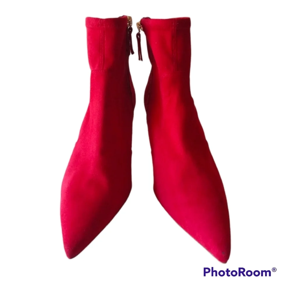 👠 NWOT Good American Icon Red Suede Ankle Booties. Size 6.5